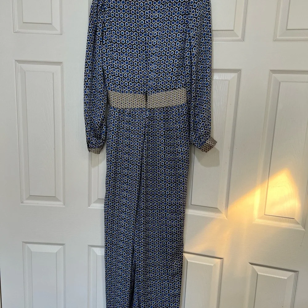 ZARA GEOMETRIC PRINT  Long Sleeves V Neck Open Back Scarf JUMPSUIT Lightweight M - Picture 11 of 11
